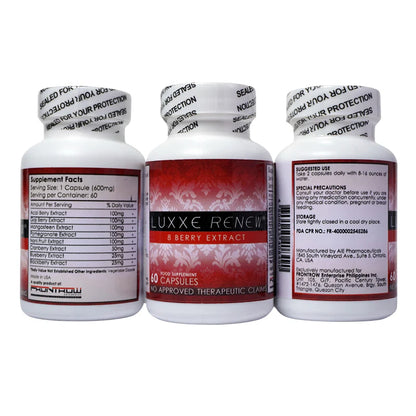 Luxxe Renew 8 Berry Extract Anti Aging Supplement 600mg 60 Capsules